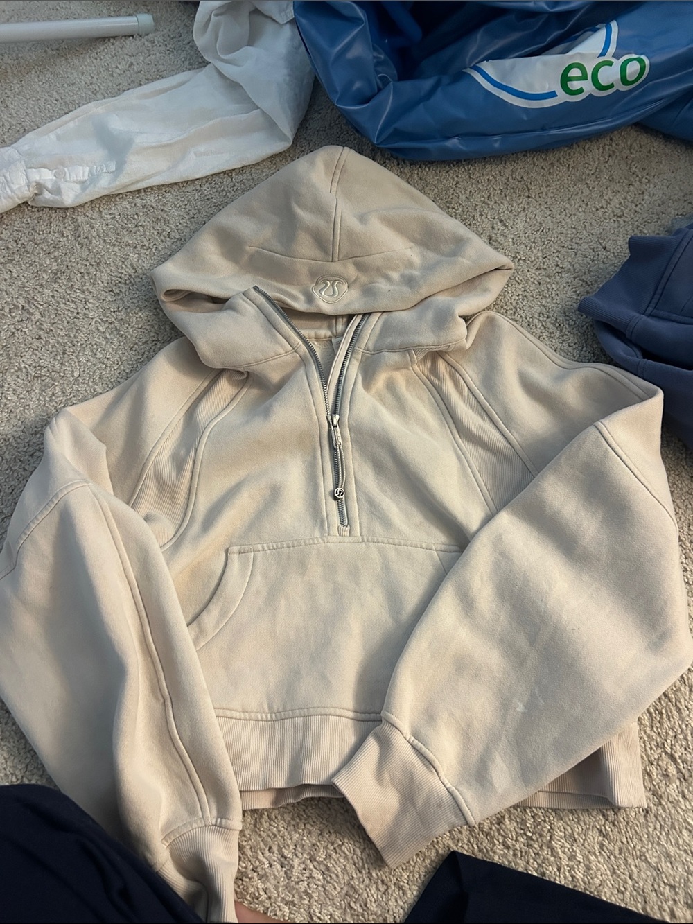 Cream scuba half zip crop